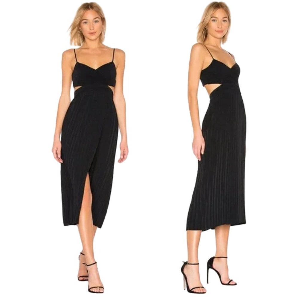 A.L.C. Sienna Pleated Cutout Dress in Black, size 2 midi XS cocktail party NYE